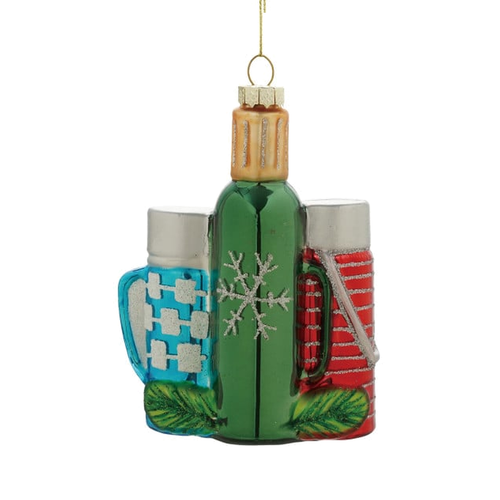 Green, Blue & Red Thermos Glass Ornament