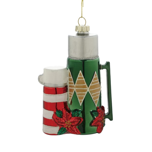 Green & Red Thermos Glass Ornament