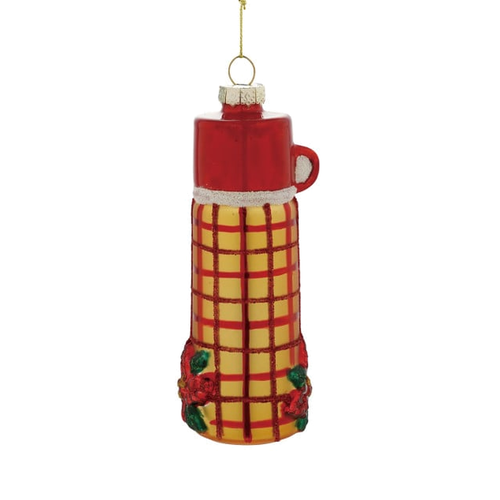 Yellow Plaid Thermos Glass Ornament