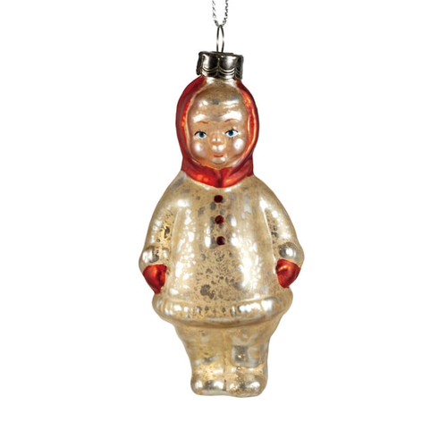 Vintage Red Hood Mercury Glass Child Ornament