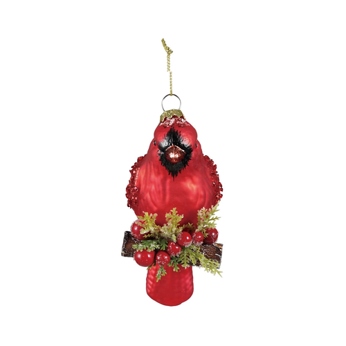 Perched Cardinal Mercury Glass Ornament