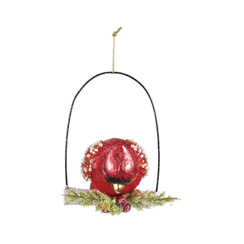 Cardinal Basket Swing Mercury Glass Ornament