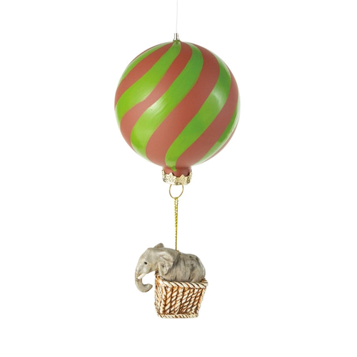 Hippo Hot Air Balloon Glass Ornament