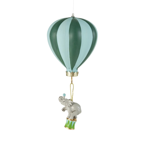 Elephant Hot Air Balloon Glass Ornament