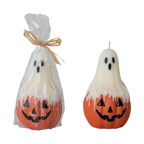 Ghost on Jack-O-Lantern Shaped Candle