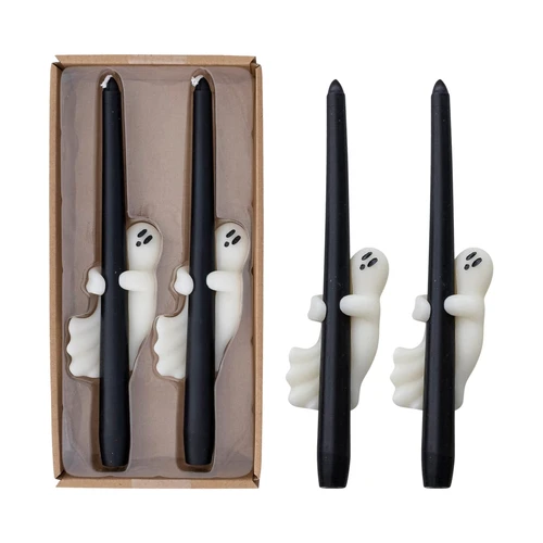 Black & White Ghost Taper Candles, Set of 2