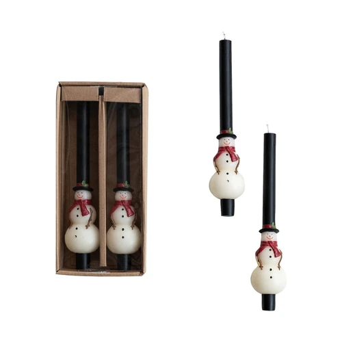 Black Snowman Taper Candles, Set of 2