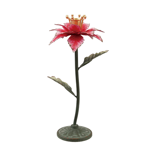 Painted Metal Poinsettia Taper Holder