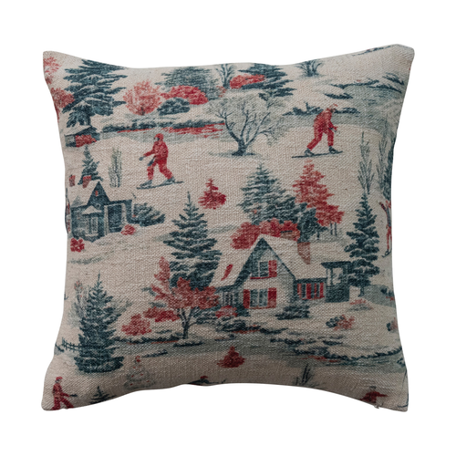 20 in Cotton Ski Scene Christmas Pillow