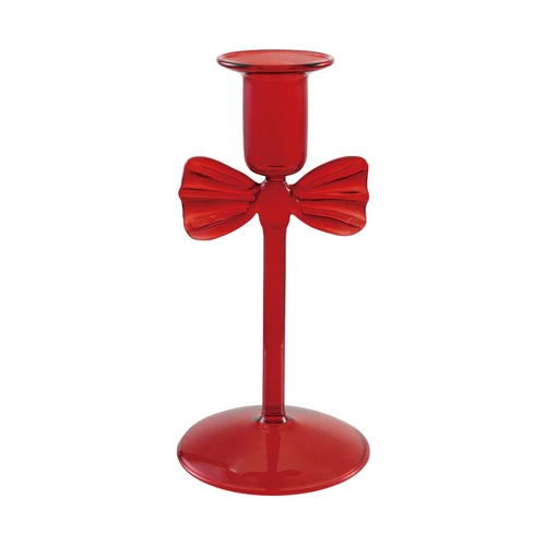 Red Glass Bow Taper Candle Holder