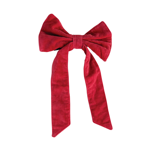 Red Cotton Velvet Clip-On Bow - 8 Inch