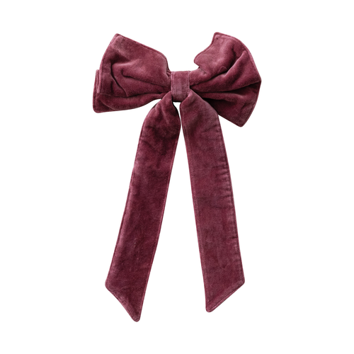 Burgundy Cotton Velvet Clip-On Bow - 8 Inch
