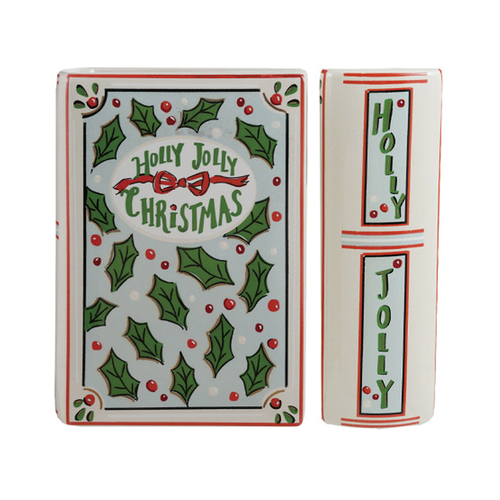Holly Jolly Christmas Book-Shaped Dolomite Vase