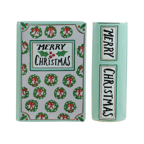 Merry Christmas Book-Shaped Dolomite Vase