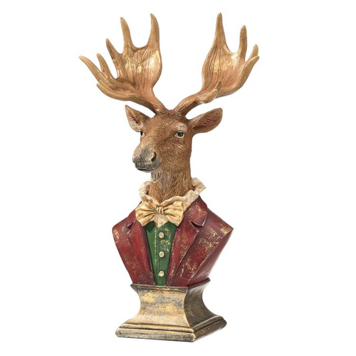 Moose Bust on Pedestal Christmas Figurine