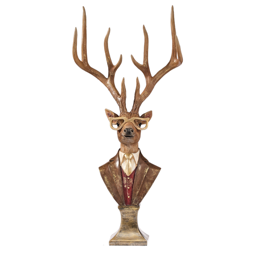 25-Inch Deer Bust with Glasses on Pedestal