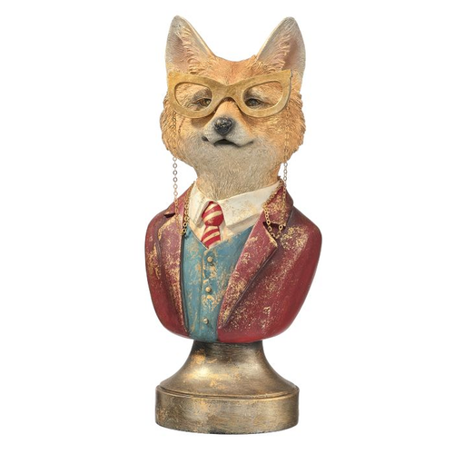 Fox Bust with Glasses Resin Christmas Figurine