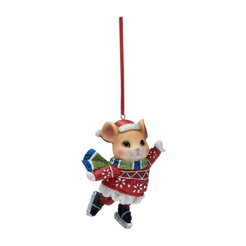 Skating Mouse Resin Christmas Ornament