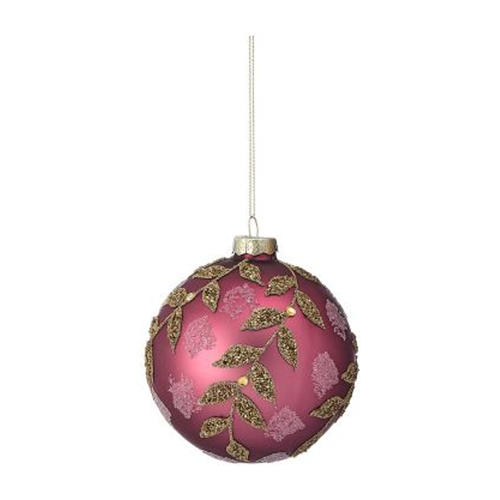 Rose Beaded Leaf Glass Ball Christmas Ornament