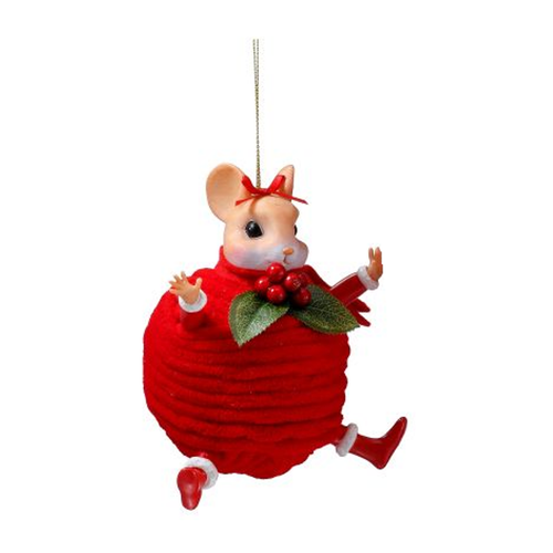 Yarn Ball Mouse with Bow Christmas Ornament