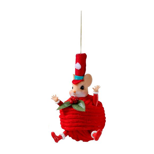 Yarn Ball Mouse with Top Hat Christmas Ornament