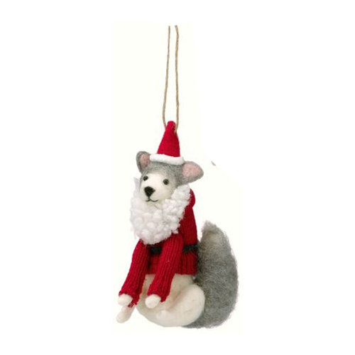 Felt Winter Dog with Green Hat Christmas Ornament