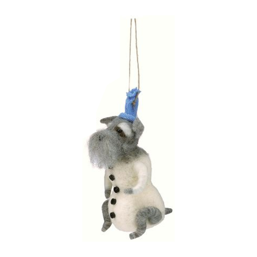 Felt Winter Dog with Red Hat Christmas Ornament