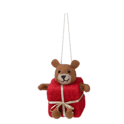 Felt Bear in Present Christmas Ornament