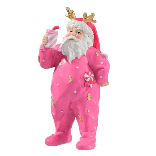 9-Inch Santa in Pink Pajamas with Cup