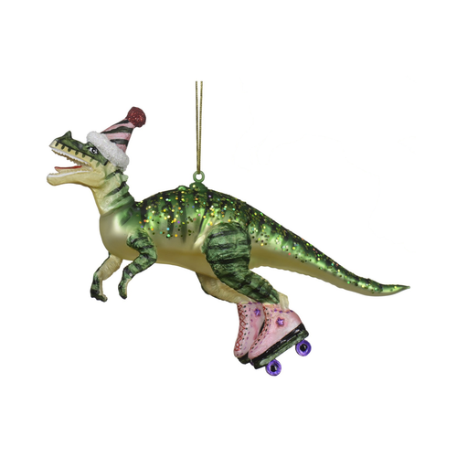 Dinosaur in Pink Roller Skates Ornament