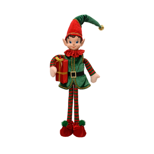 Green and Red Gift-Holding Elf Figure