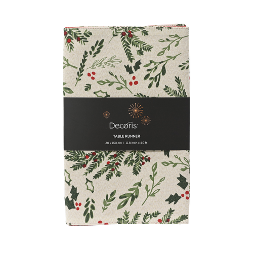 Holly and Greenery Cotton Table Runner