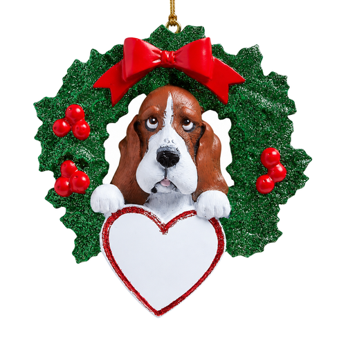 Personalized Basset Hound Wreath Ornament