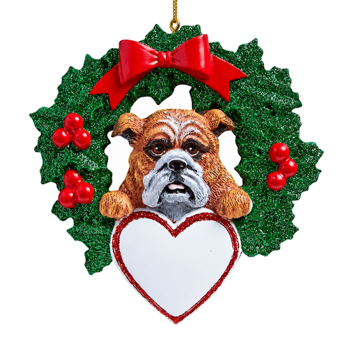 Personalized Bulldog Wreath Ornament