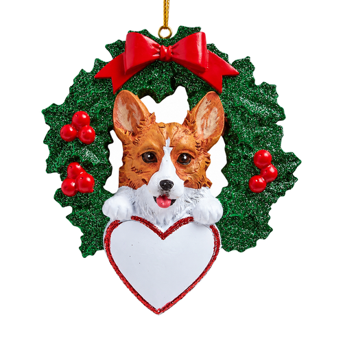 Personalized Corgi Wreath Ornament