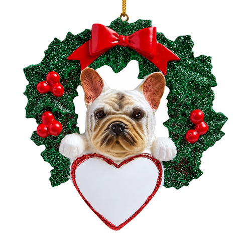 Personalized French Bulldog Wreath Ornament