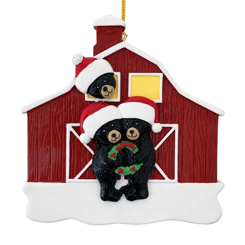 Personalized Black Bear Barn Family of 3 Ornament