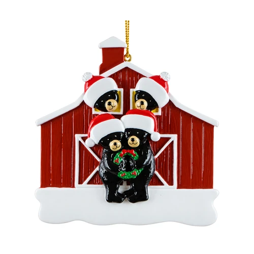 Personalized Black Bear Barn Family of 4 Ornament