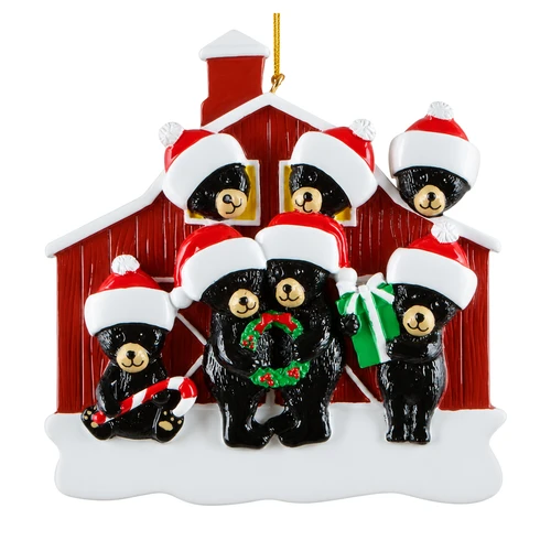 Personalized Black Bear Family of 7 Barn Ornament