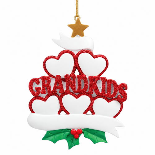 Personalized Grandkid Hearts Ornament for 5 Grandchildren