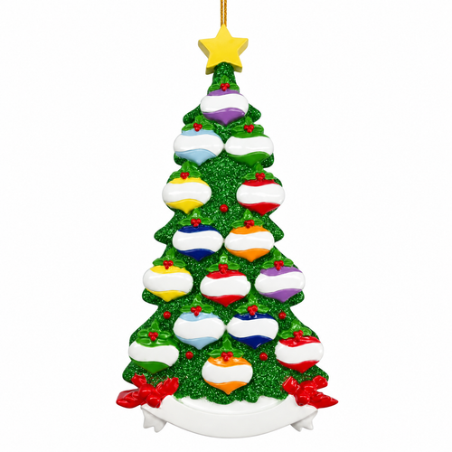 Personalized Green Glitter Tree Ornament for 15