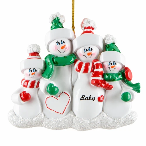 Personalized Expecting Snow Family Ornament for 4