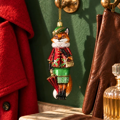 Glitter Lab Christmas Aunty Fox Ornament – glass Christmas ornament styled in a fun, eclectic home scene