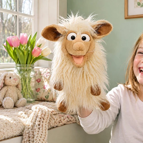 Living Puppets Purl Lamb Hand Puppet worn on a child's hand as a hand puppet