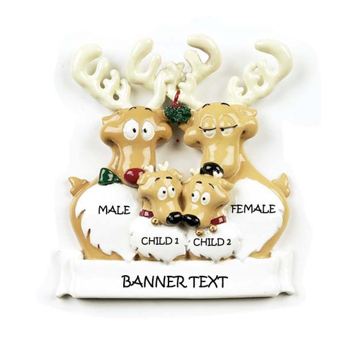 Personalized Reindeer Family of 4 Ornament