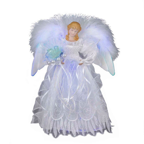 12" White and Silver Fiber Optic Angel Tree Topper