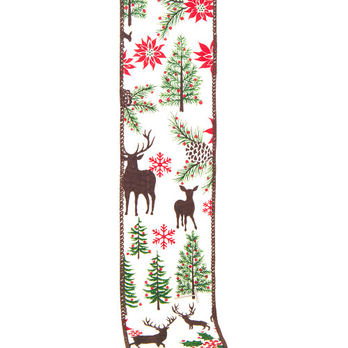 Kurt Adler Deer With Christmas Tree, and Flower Woven Ribbon
