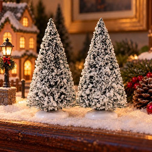 Lemax Evergreen Tree Set of 2 – collectible Christmas village piece displayed in a cosy home