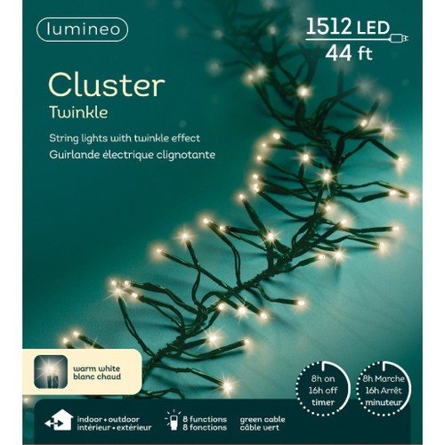 Lumineo - 1512 LED Warm White Cluster Lights Green Wire | The