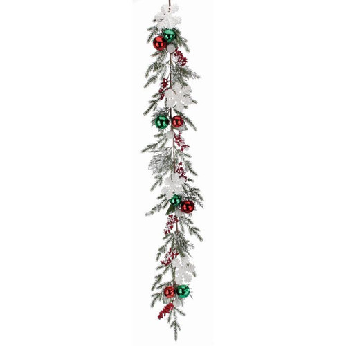 Pine Garland with Berries, Ornaments, and Snowflakes
